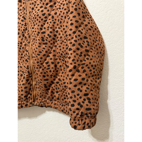 Entro Womens Puffer Jacket Brown Black Cheetah Print Full Zip High Neck Coat - Picture 3 of 8